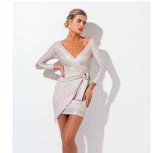 🚨5 for $20 Akira Metallic White Off Shoulder Mini Dress XS great Holiday Dress